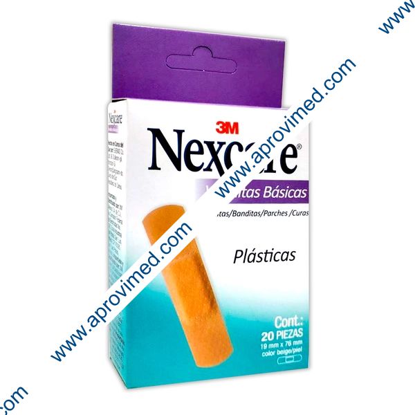 NEXCARE VENDITAS BÁSICAS Plásticas Color PIEL 19x76mm. Caja c/20 Pzs.