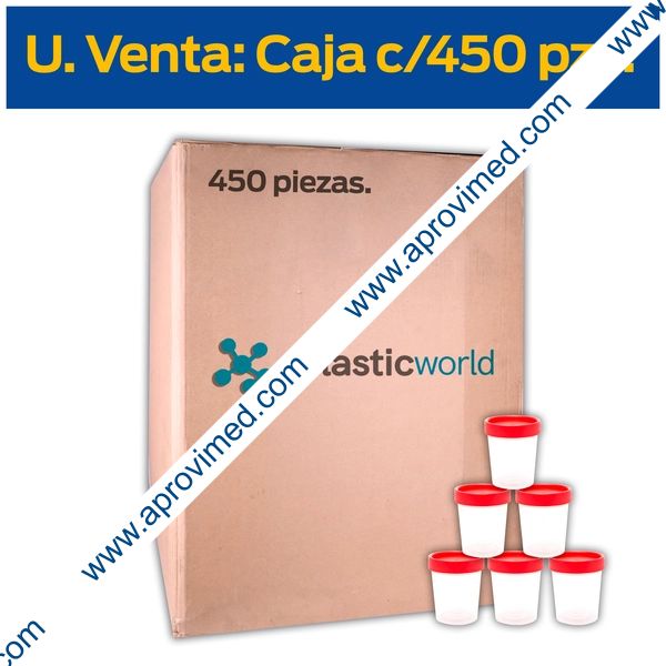 VASO RECOLECTOR p/MUESTRAS (Plastic World) Estéril 100 ML. Caja c/450 pzs.