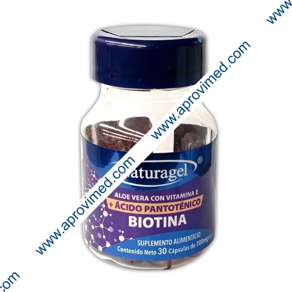 BIOTINA/ALOE VERA/VITAMINA E+AC. PANTOTÉNICO (Naruragel) c/30 CAPS. 700 MG.