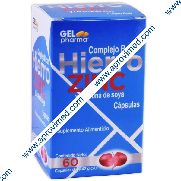 COMPLEJO-B/HIERRO/ZINC y LECITINA DE SOYA (Gelpharma) c/60 CAPS. 0.42 G.