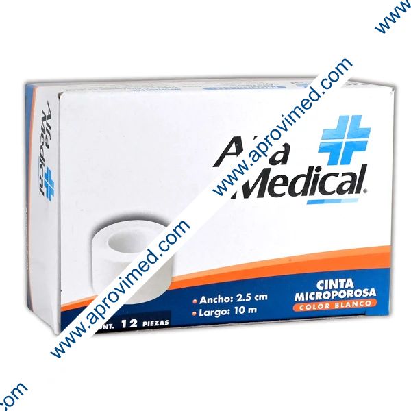 CINTA MICROPOROSA (AlfaMedic) Rollo Col. Blanco A: 2.5cm; L: 10m. Caja c/12 Pzs.
