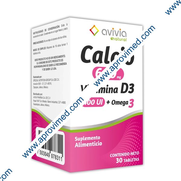 CALCIO/VITAMINA D3+OMEGA-3 (Avivia) c/30 TABS. 600 MG/400 UI.