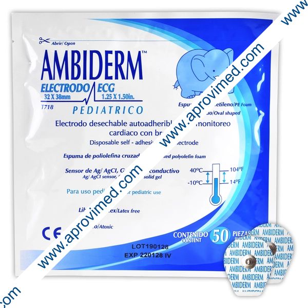 ELECTRODO ECG T718 Espuma/Ovalado (Ambiderm) Pediátrico Paq. c/50 Pzs.