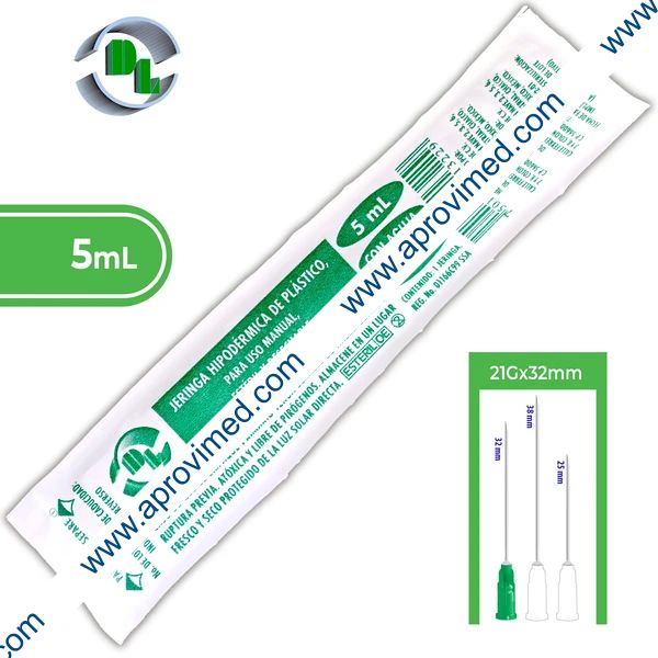 JERINGA 5 mL. (DL) c/AGUJA 21Gx32mm. c/1 Pza.