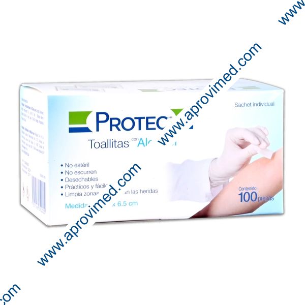 TOALLITAS de ALCOHOL (Protec) 3 x 6.5cm. Cja. c/100 Pzs.