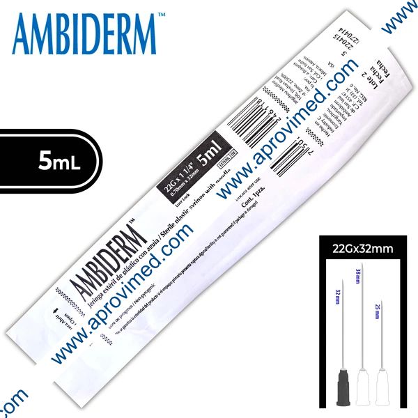 JERINGA 5 mL. (Ambiderm) c/AGUJA 22Gx32mm. c/1 Pza.
