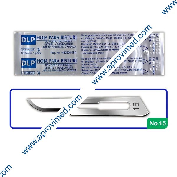 HOJA PARA BISTURÍ Acero Inoxidable (DLP) No. 15 c/1 Pza.