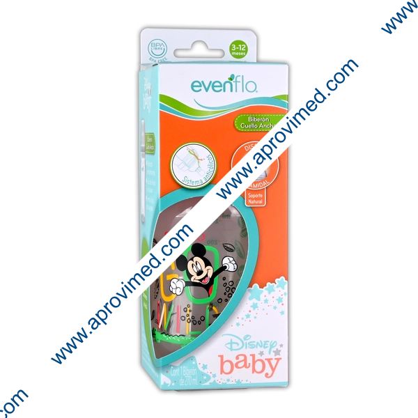 BIBERÓN CUELLO ANCHO "Disney" c/Mamila Flujo Medio 9 OZ/270 ML.