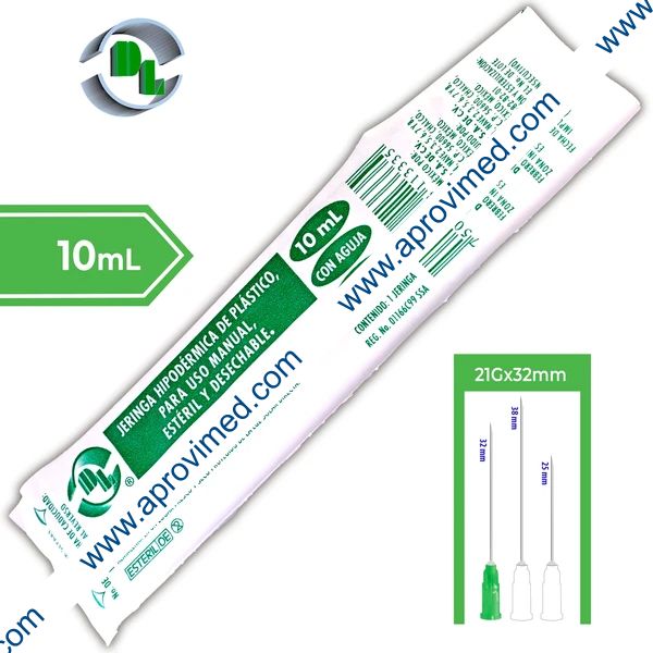 JERINGA 10 mL. (DL) c/AGUJA 21Gx32mm. c/1 Pza.