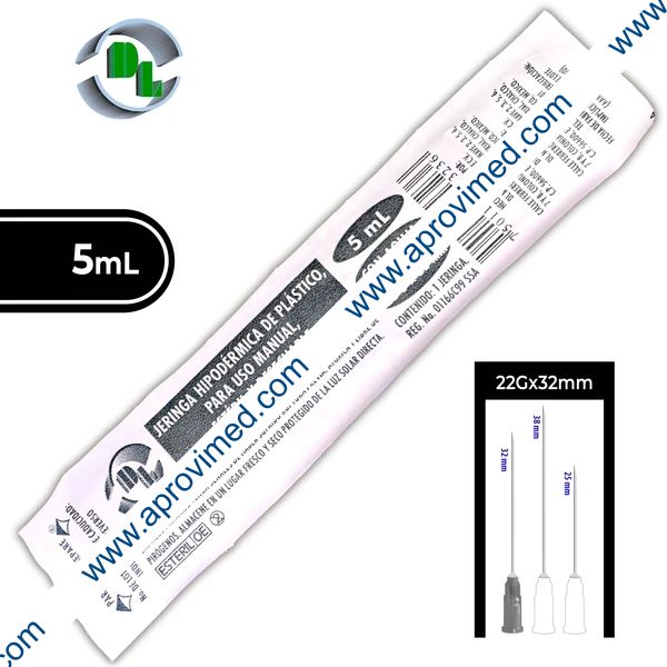 JERINGA 5 mL. (DL) c/AGUJA 22Gx32mm. c/1 Pza.
