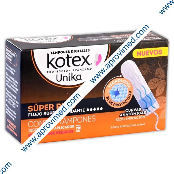 KOTEX UNIKA TAMPONES SÚPER PLUS Flujo Súper Abundante c/12 Pzs.