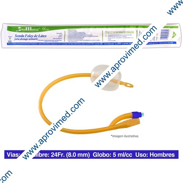 SONDA FOLEY de LATEX (SensiMedical) 2V/GLB 5/Cal. 24 Fr. c/1 Pza.