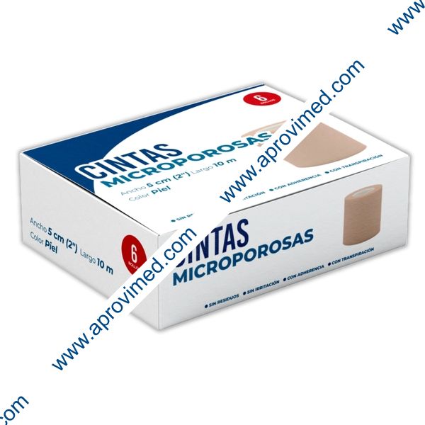 CINTA MICROPOROSA (Codifarma) Rollo Col. Piel A: 5cm; L: 10m. Caja c/6 Pzs.