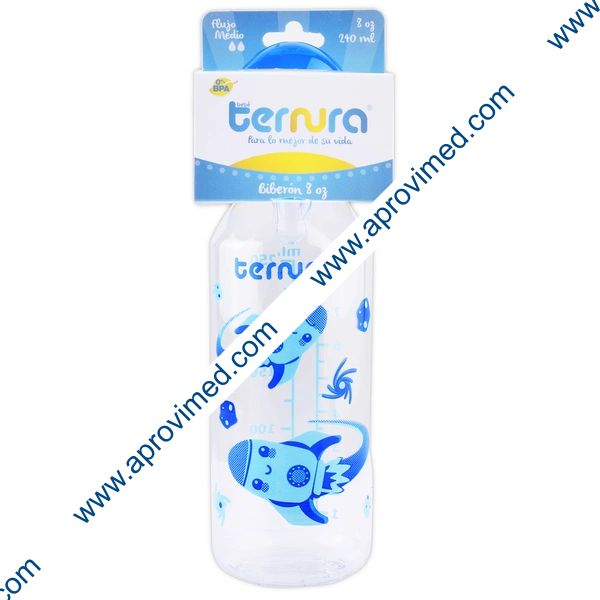 BIBERÓN "Ternura" AZUL c/MAMILA 8 OZ/240 ML.