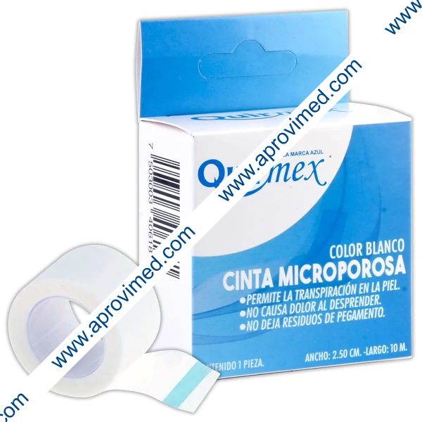 CINTA MICROPOROSA (Quirmex) Rollo Col. Blanco A: 2.5cm; L: 10m Caja c/1 Pza.