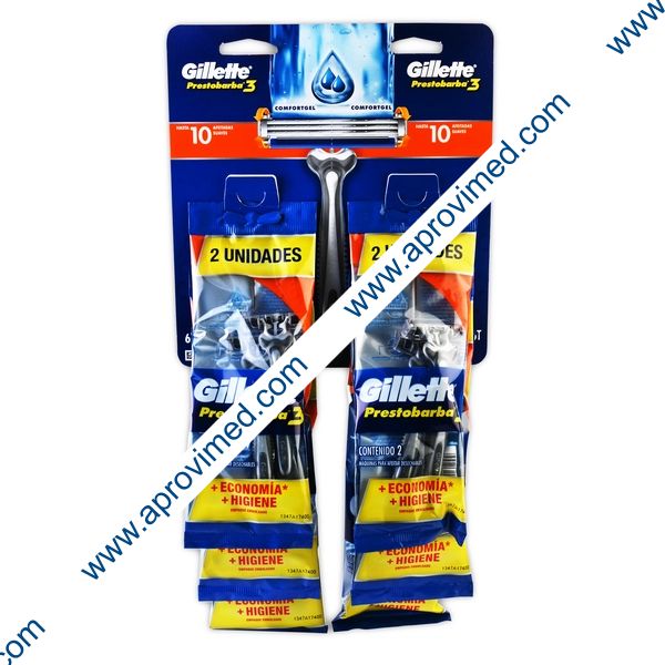 GILLETTE PRESTOBARBA-3 COMFORTGEL Desechable Exhib. c/6x2 Pzs.
