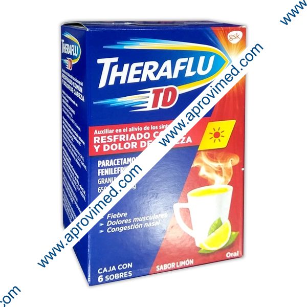 THERAFLU TD c/ 6 SOBS. GRANULADO Sabor Limón 650/10 MG.