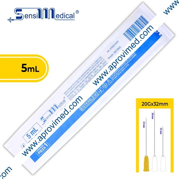 JERINGA 5 mL. (SensiMedical) c/AGUJA 20Gx32mm. c/1 Pza.