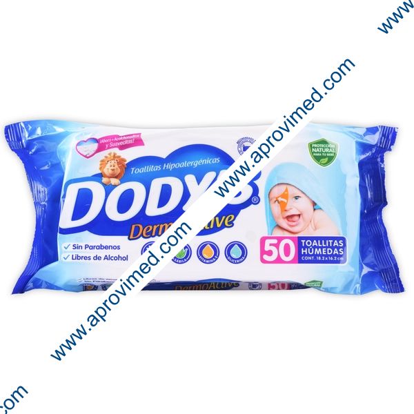 DODYS DERMO ACTIVE (Azul) Toallitas Húmedas 18.2x16.2cm. Paq. c/ 50 Pzs.