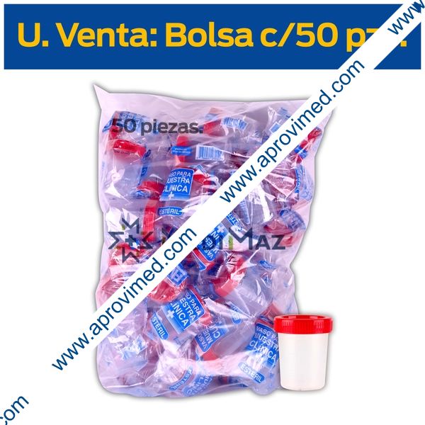 VASO RECOLECTOR p/MUESTRAS (Medimaz) Estéril 100 ML. Bolsa c/50 Pzs.