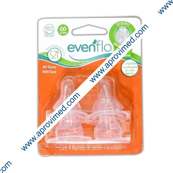 MAMILA DE SILICÓN Anticolico Flujo Medio "Evenflo" Blister c/4 Pzs.