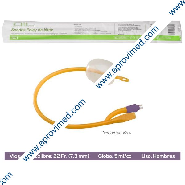 SONDA FOLEY de LATEX (SensiMedical) 2V/GLB 5/Cal. 22 Fr. c/1 Pza.