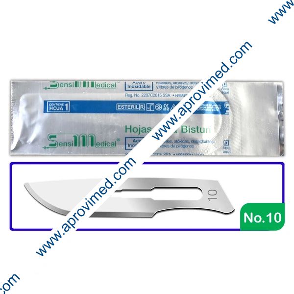 HOJA PARA BISTURÍ Acero Inoxidable (SensiMedical) No. 10 c/1 Pza.