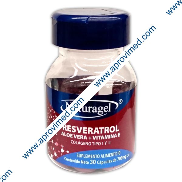 RESVERATROL/ALOE VERA/VITAMINA E/COLÁGENO I Y II (Naturagel) c/30 CAPS. 700 MG.