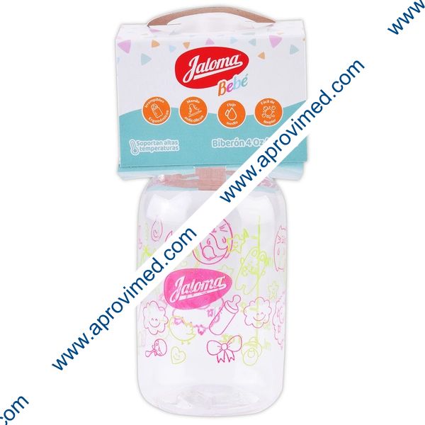 BIBERÓN CRISTALINO c/MAMILA (Jaloma) "Rosa" 4 OZ/120 ML.