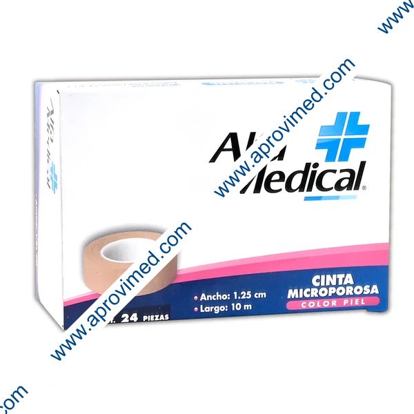 CINTA MICROPOROSA (Alfa Medic) Rollo Col. Piel A: 1.25cm; L: 10m. Cja. c/24 Pzs.