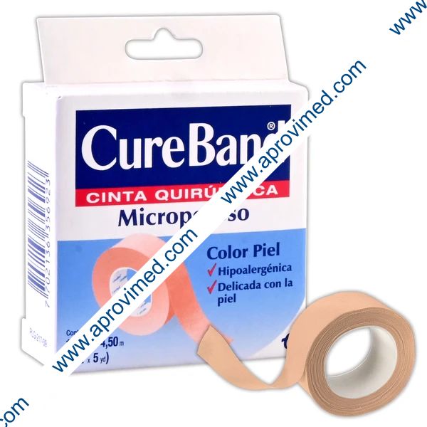 CURE BAND MICROPOROSO Rollo Col. Piel A: 1.25cm; L: 4.5m. Caja c/1 Pza.