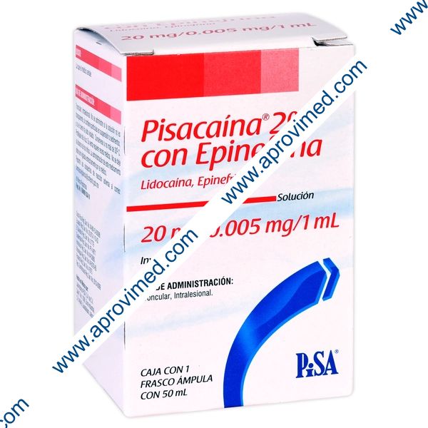 PISACAINA 2% c/EPINEFRINA Sol. Iny. c/1 FCO. AMP. 50 ML. 20-0.005 MG/1 ML.
