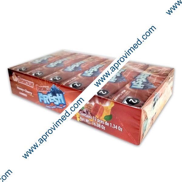 BRONCO FRESH Sabor Miel Cereza Tubo c/9 CARAMELOS 3.66 G. Exh. c/12 Pzs.