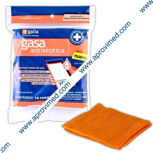 GASA ANTISÉPTICA (Galia) Estéril 10x10cm. Bolsa. c/10 Sobs.