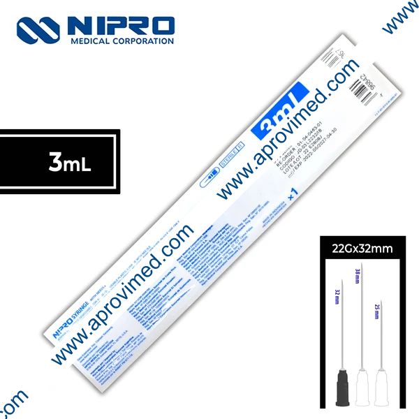 JERINGA 3 mL. (Nipro) c/AGUJA 22Gx32mm. c/1 Pza.