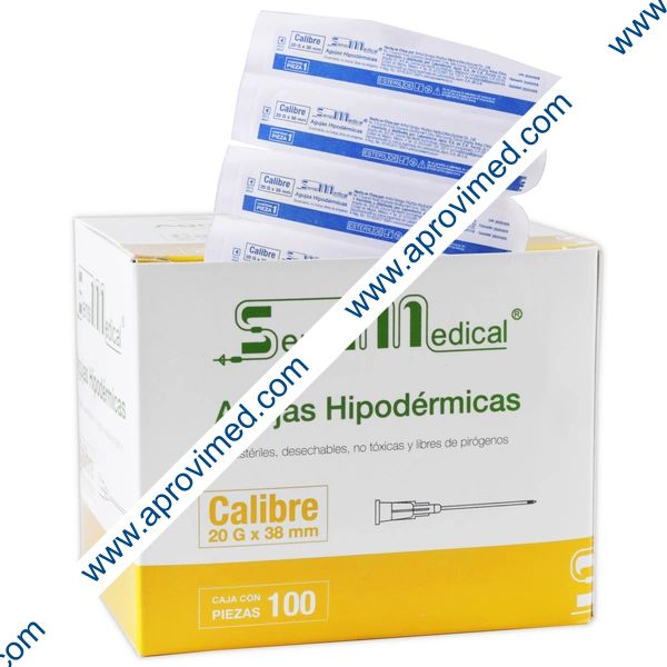 AGUJA HIPODERMICA (SensiMedical) 20Gx1-1/2"(38mm) Cja. c/100 Pzs.