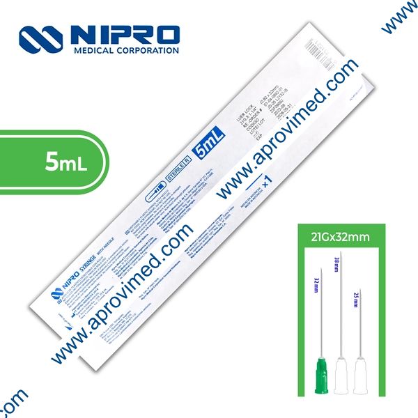 JERINGA 5 mL. (Nipro) c/AGUJA 21Gx32mm. c/1 Pza.