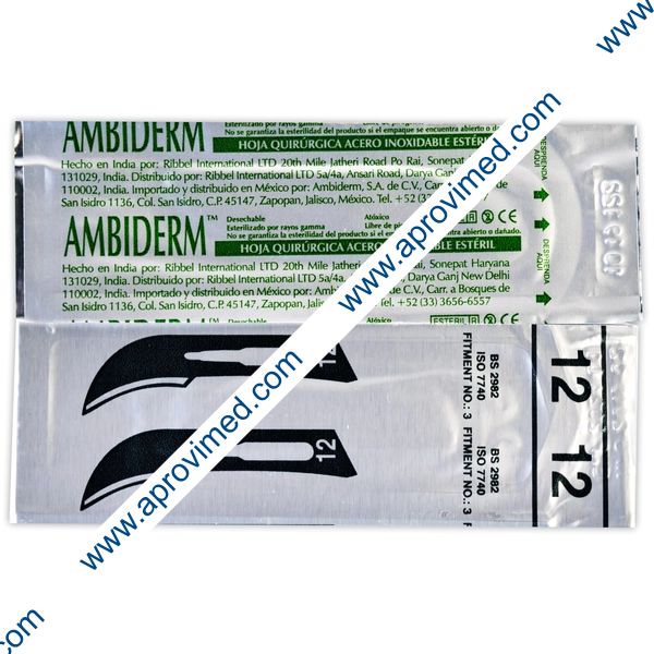 HOJA PARA BISTURÍ Acero Inoxidable (Ambiderm) No. 12 c/1 Pza.