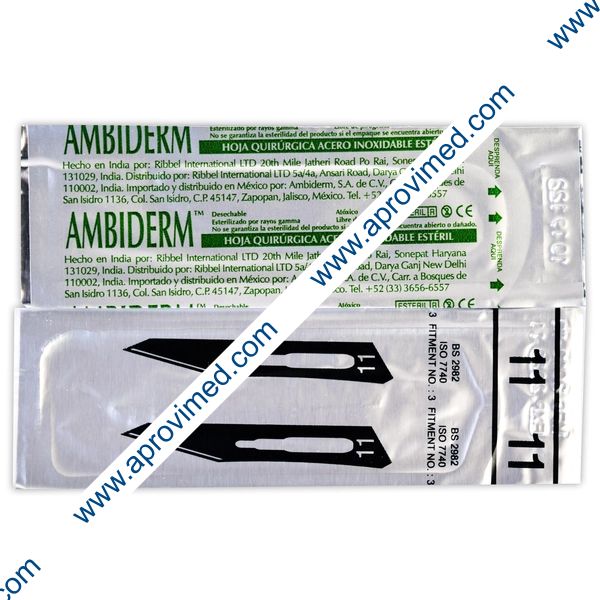 HOJA PARA BISTURÍ Acero Inoxidable (Ambiderm) No. 11 c/1 Pza.