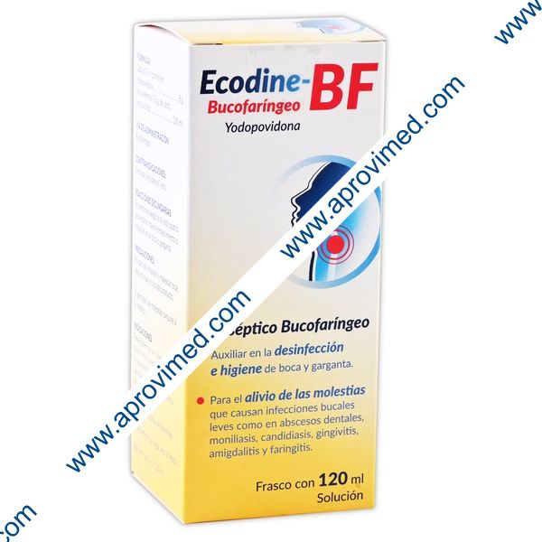 ECODINE-BF Solución Antiséptica Bucofaríngeo Cja/Fco. 120 ML. 8 G/100 ML.