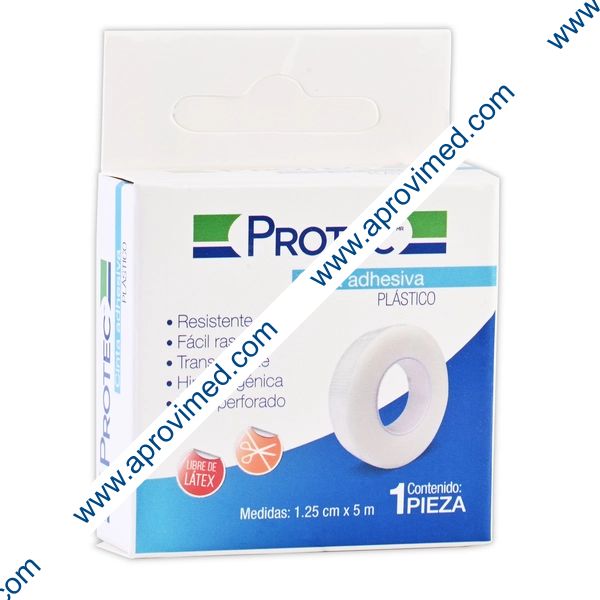 CINTA ADHESIVA PLÁSTICO (Protec) Rollo A: 1.25cm (1/2"); L: 5m. Caja c/1 Pza.