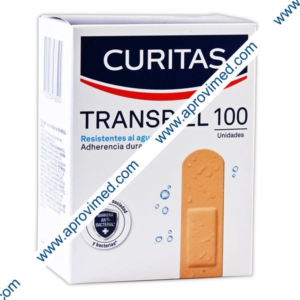 CURITAS TRANSPIEL Resistentes al agua 19x72mm. Caja c/100 Pzs.