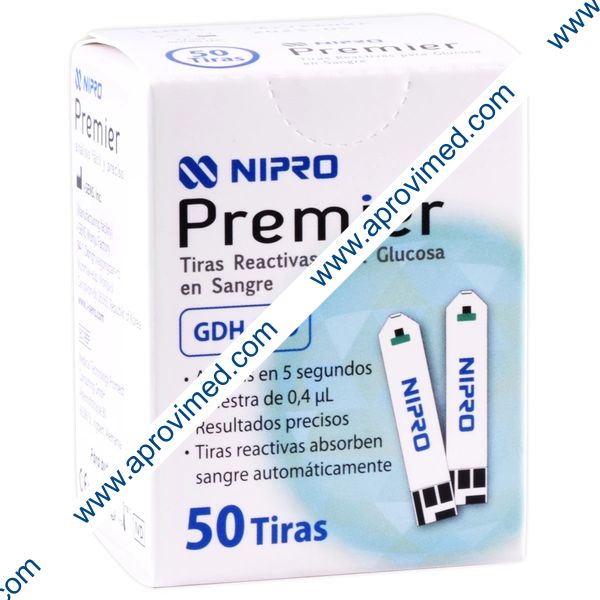 NIPRO PREMIER TIRAS REACTIVAS p/GLUCOSA c/50 Pzs.