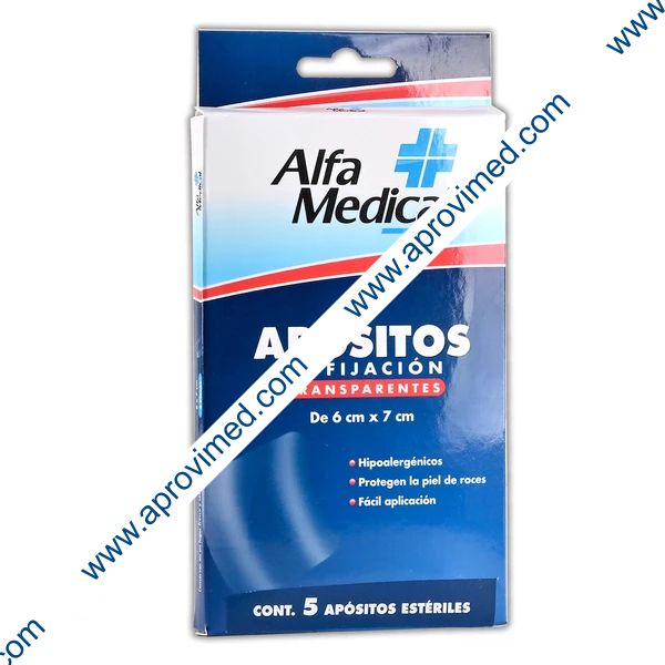 APOSITOS DE FIJACIÓN TRANSPARENTES (Alfa Medical) 6x7cm Cja. c/5 Pzs.
