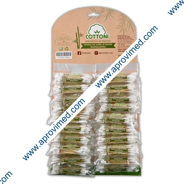 APLICADORES DE ALGODÓN BIODEGRADABLES (Cottoni) Cartera c/20x20 Pzs.