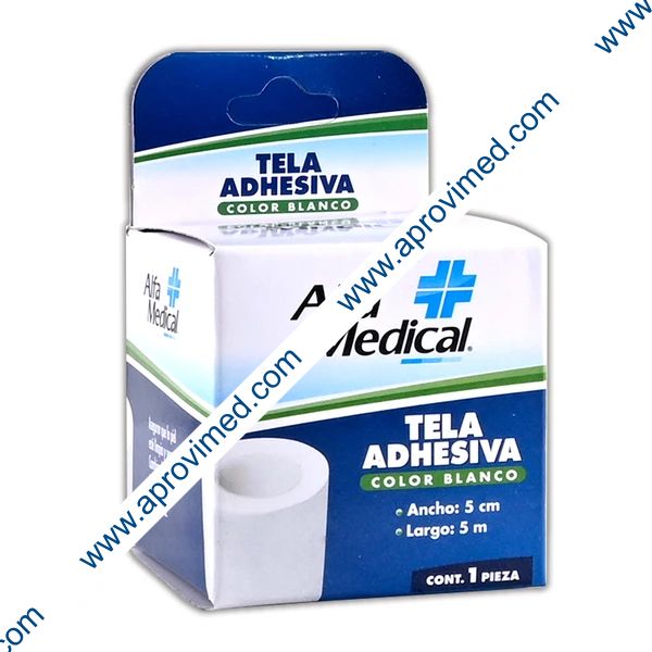 TELA ADHESIVA (Alfa Medical) Rollo Col. Blanco A: 5cm; L: 5m. Cja. c/1 Pza.