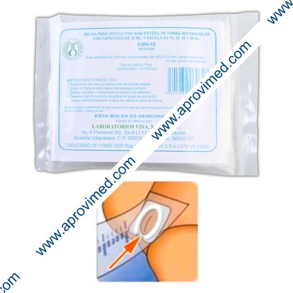 BOLSA PARA UROCULTIVO Estéril (Visa) INFANTIL Niña Bolsa c/10 Pzs.