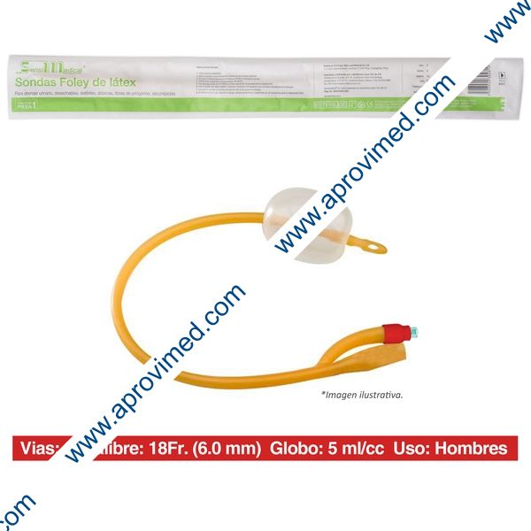 SONDA FOLEY de LATEX (SensiMedical) 2V/GLB 5/Cal. 18 Fr. c/1 Pza.