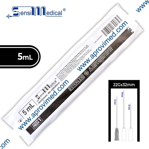 JERINGA 5 mL. (SensiMedical) c/AGUJA 22Gx32mm. c/1 Pza.