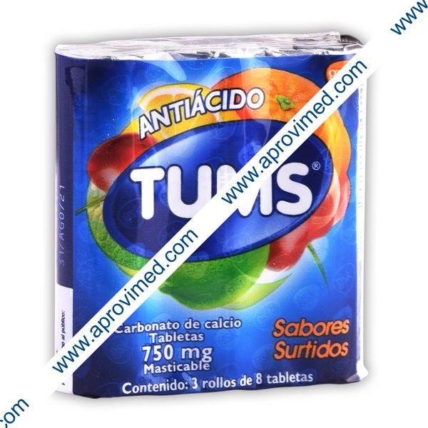 TUMS Sabs. Surts. Paq. c/3 ROLLOS c/8 TABS. Mast. 750 MG.